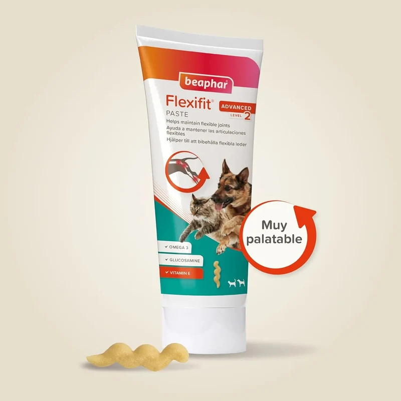 Beaphar Flexifit Pasta - suplemento articular para cães e gatos muito ativos ou com dor nas articulações - sabor a peixe, ômega 3, cálcio, vitamina E e glucosamina - 250 g