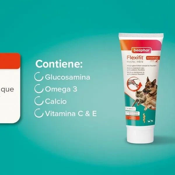 Beaphar Flexifit Pasta - suplemento articular para cães e gatos muito ativos ou com dor nas articulações - sabor a peixe, ômega 3, cálcio, vitamina E e glucosamina - 250 g