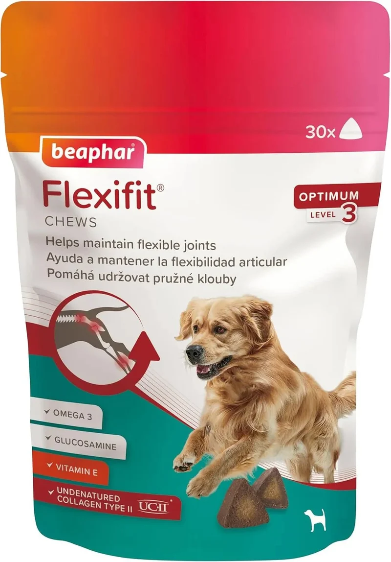 Beaphar Flexifit Chews – Suplemento Articular para Cães | Colágénio UC-II, Glucosamina & Ómega 3