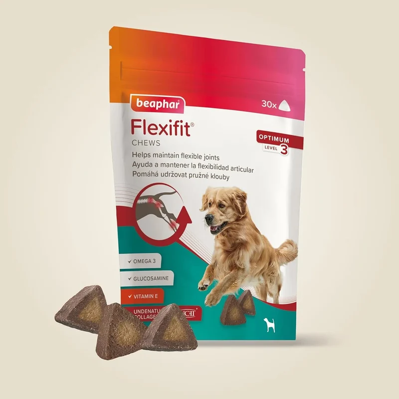 Beaphar Flexifit Chews – Suplemento Articular para Cães | Colágénio UC-II, Glucosamina & Ómega 3