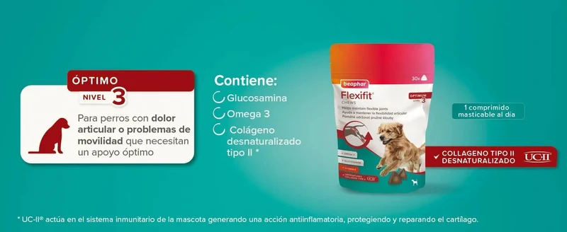 Beaphar Flexifit Chews – Suplemento Articular para Cães | Colágénio UC-II, Glucosamina & Ómega 3