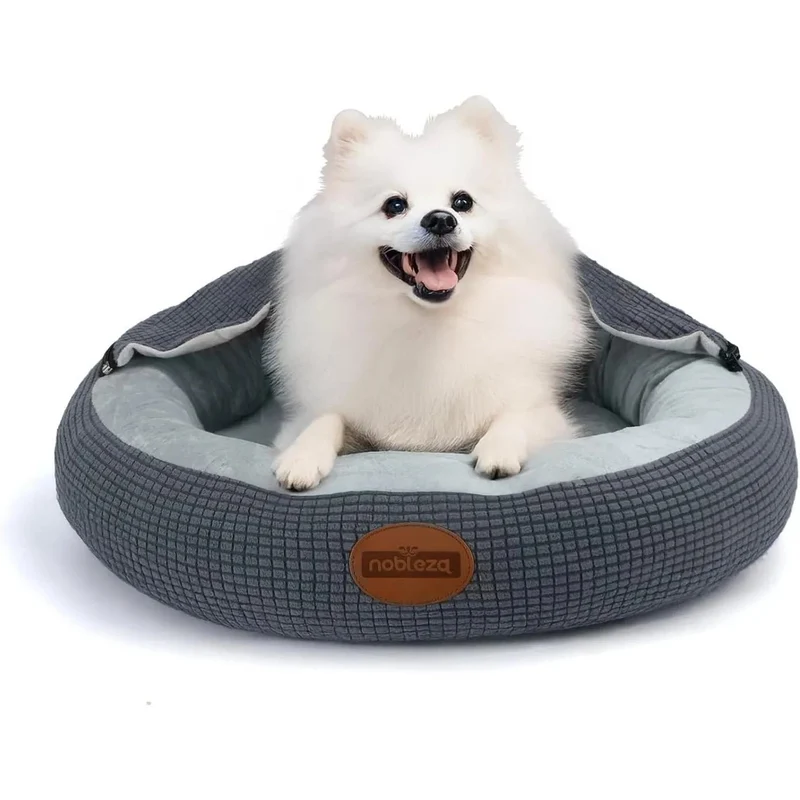 Cama para cão com cobertor, cama para cães médios, lavável, redonda com fundo antiderrapantes