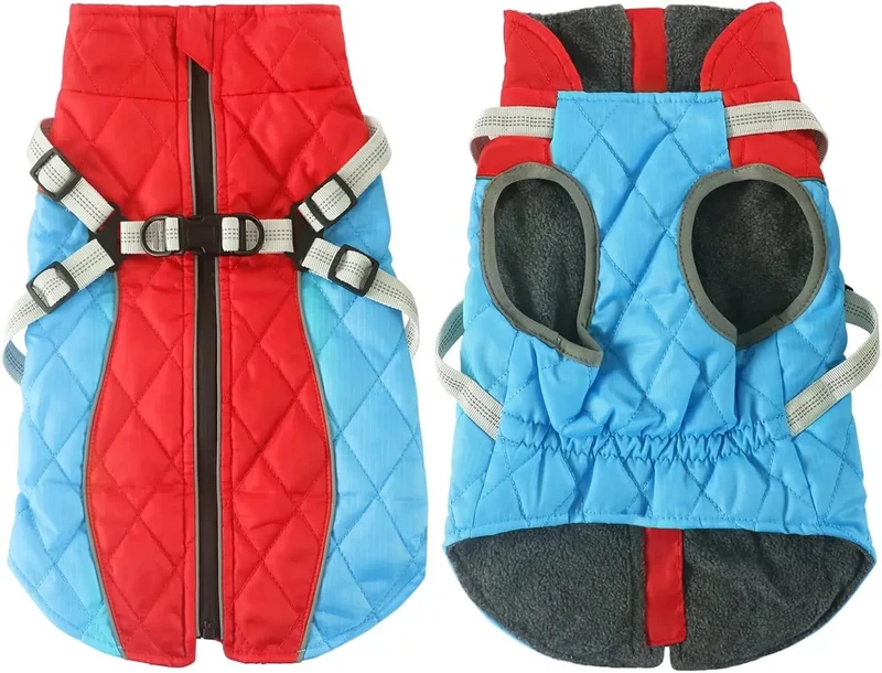 Casaco Vermelho e Azul, Impermeável, para cães, casaco quente com forro polar