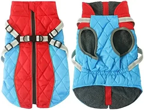 Casaco Vermelho e Azul, Impermeável, para cães, casaco quente com forro polar