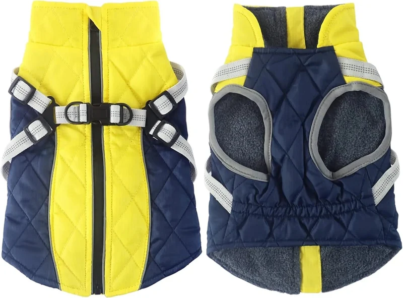Casaco Amarelo e Azul, Impermeável, para cães, casaco quente com forro polar