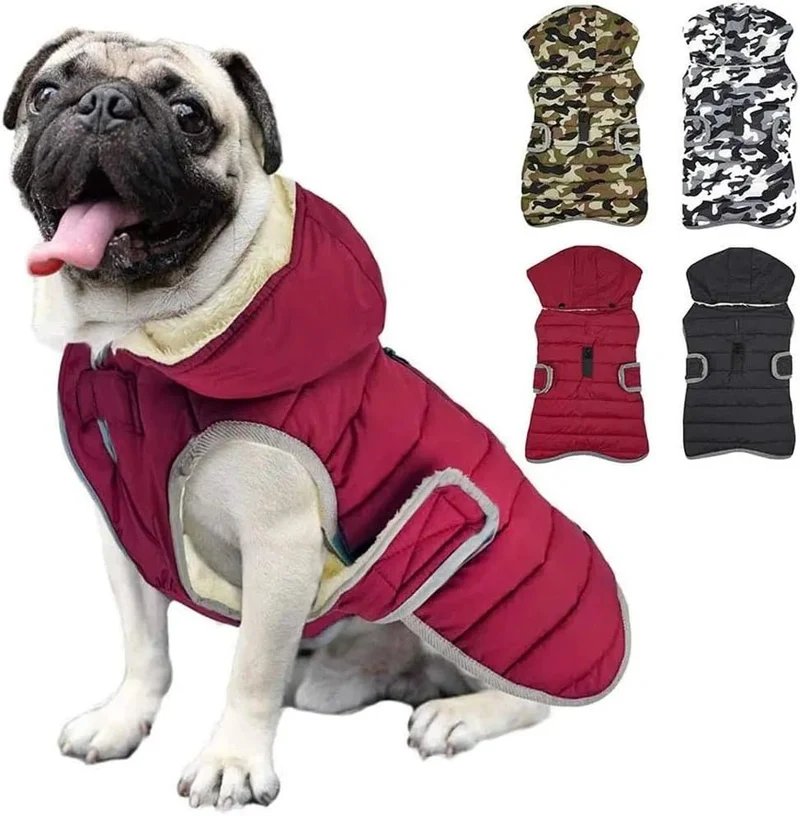 Casaco Vermelho Impermeável com capuz removível, para cães
