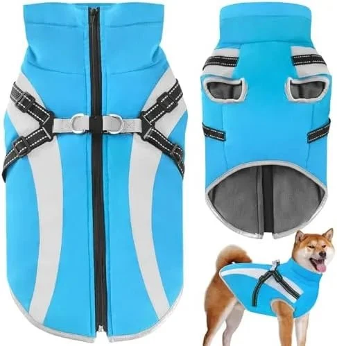 Casaco Azul Claro para Cães, impermeável e térmico, com alças