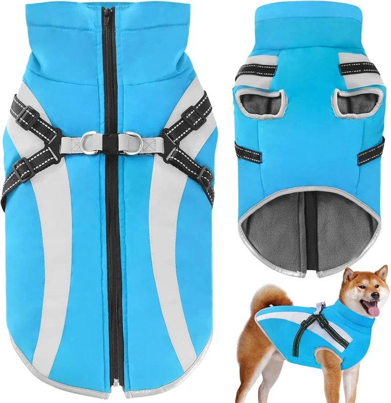 Casaco Azul Claro para Cães, impermeável e térmico, com alças