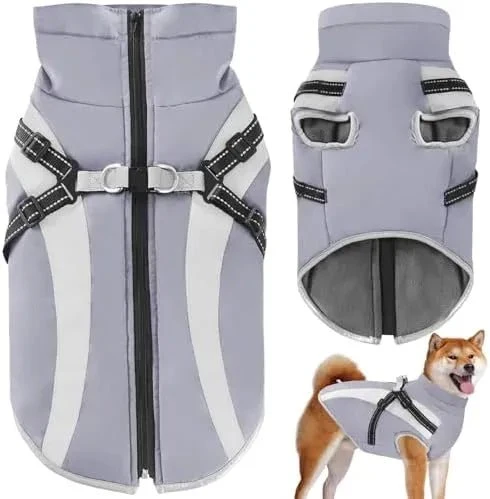 Casaco Cinza para Cães, impermeável e térmico, com alças