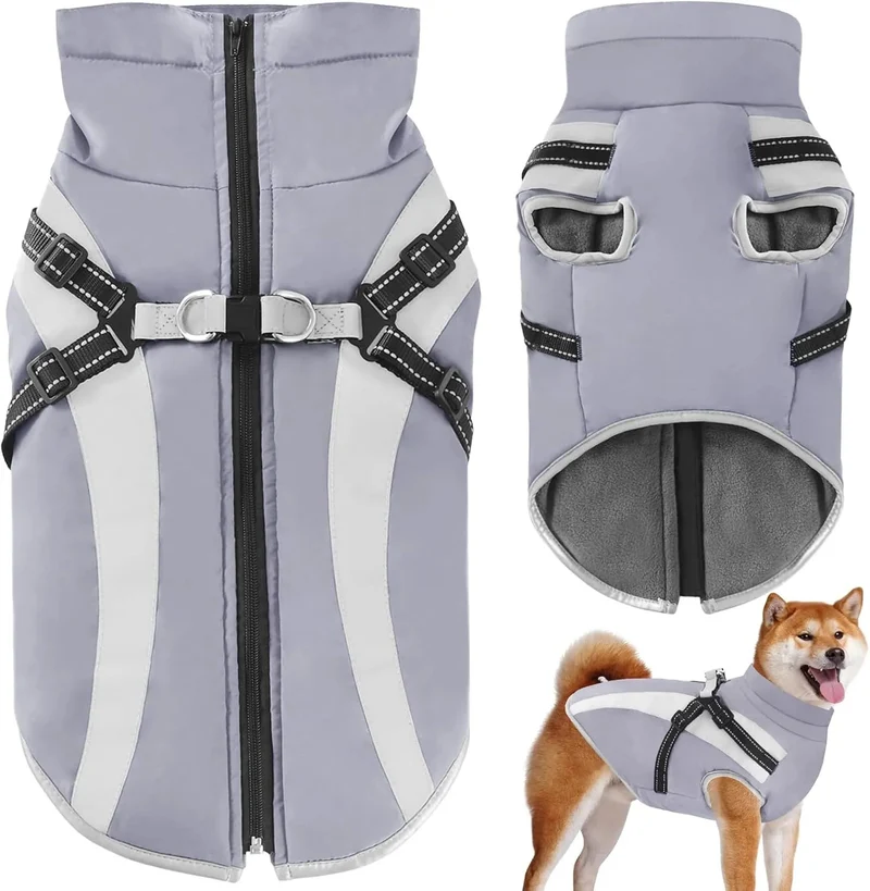 Casaco Cinza para Cães, impermeável e térmico, com alças