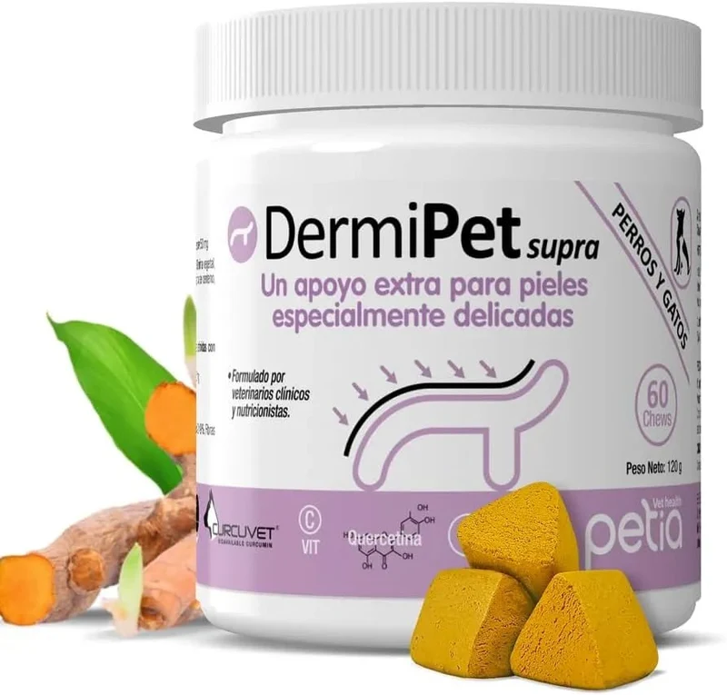 Dermipet Supra para Alergias e intolerâncias em gatos e cães - Botão Frutescens, Rihzoma Curcumae, Quercetina, vitamina C