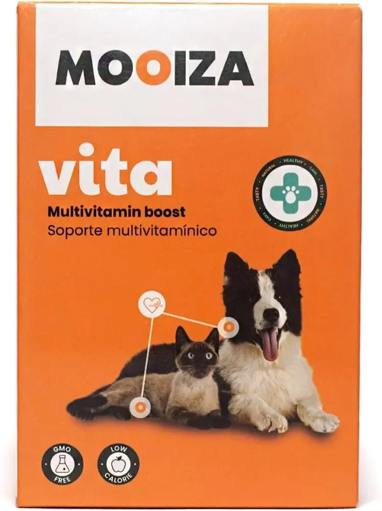 MOOIZA Vita - 21 multivitaminas e minerais para cães e gatos, aminoácidos, complexo vitamina B com vitamina A, C, D3 - zinco - iodo - cálcio - apoio imunitário - ossos
