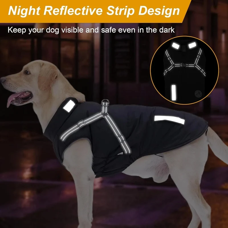 Casaco vermelho, de inverno, para cão, impermeável, resistente ao vento, com tiras refletoras seguras e arnês ajustável