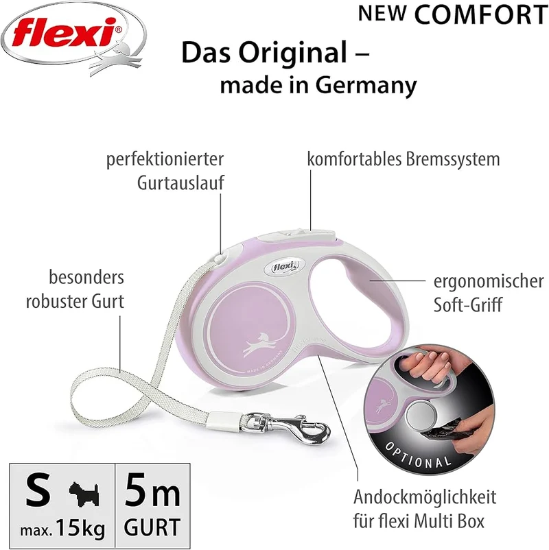Flexi COMFORT, Gurt - S: 5 m, rosa