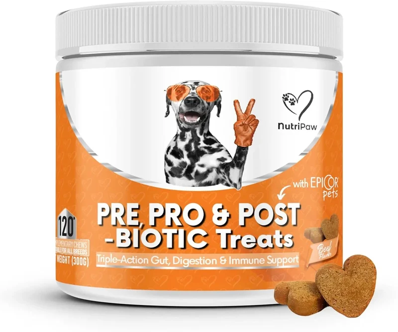 NutriPaw Pré e Probióticos para cães, saúde intestinal e digestiva, glândulas anais, diarreias, orelhas com mau cheiro ou comichão, enzimas digestivas