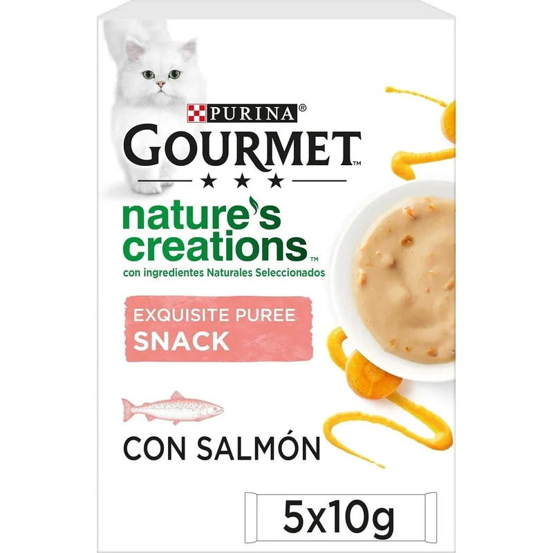 Gourmet Purina Nature's Creations Puree, Snack para Gatos, 11 pacotes de 5 envelopes 10 g = 55 refeições