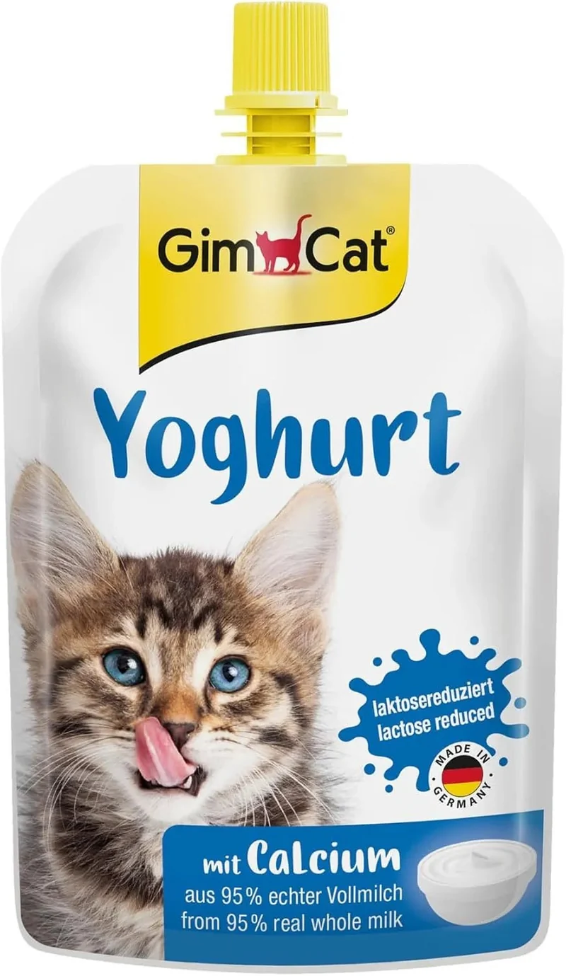 GimCat Iogurte, Snack para gatos, de leite gordo autêntico, com conteúdo reduzido de lactose e cálcio para ossos saudáveis, 1 bolsa (1 x 150 g)