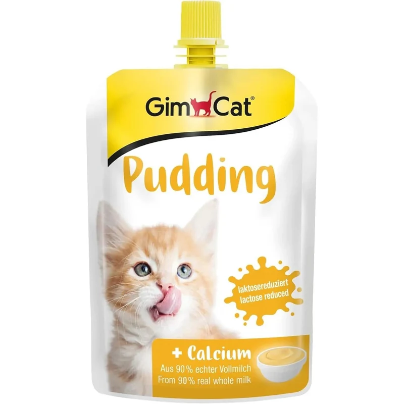 GimCat Pudding com cálcio - Snack para gatos de leite gordo autêntico com teor reduzido de lactose para ossos saudáveis, 1 bolsa (1 x 150 g)