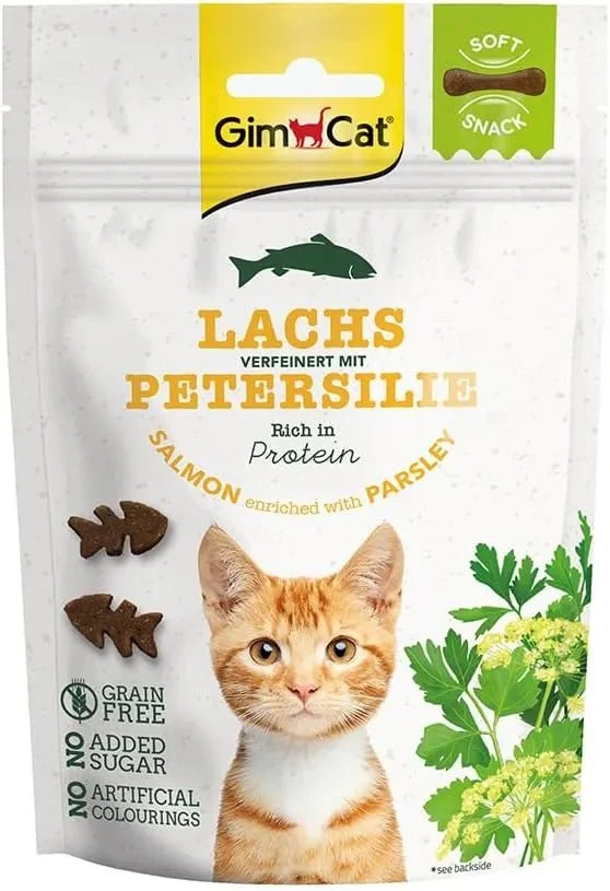 GimCat Soft Snacks salmão com salsa - Golosina macia para gatos, rica em proteínas e sem adição de açúcar, 1 saco (1 x 60 g)