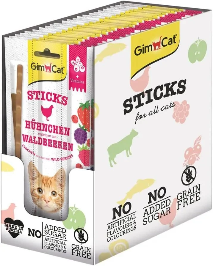 GimCat Superfood Duo-Sticks salmão e manga - lanche macio para mastigar com alto teor de carne e vitaminas - 24 embalagens (24 x 3 sticks = 72 sticks)