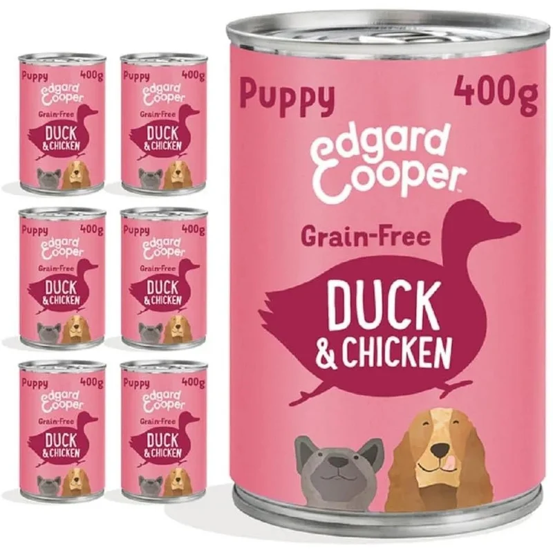 Edgard & Cooper Comida húmida para Cães, Puppy e Júnior - Sem cereais 400 gr x 6 latas, alimentação saudável saborosa e equilibrada