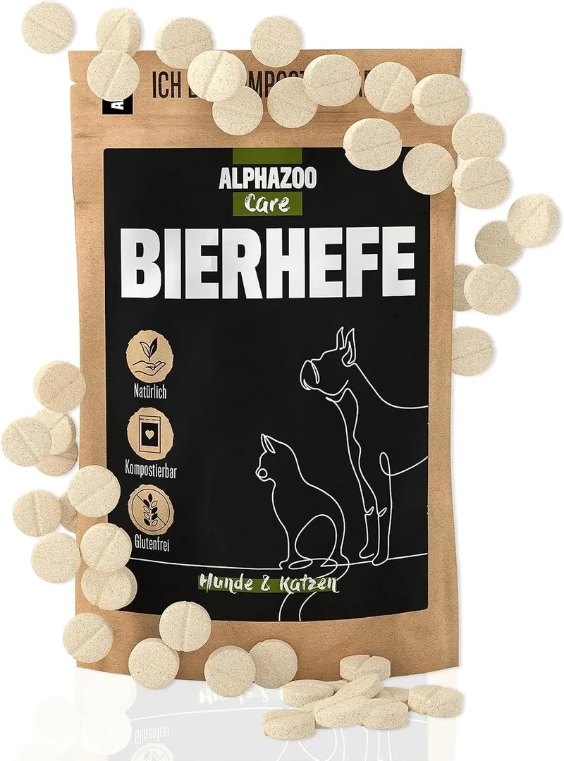 120 Comprimidos de levedura de cerveja para cão e gato, para o pêlo brilhante, pó de levedura de cerveja, minerais, vitamina B, contra a perda de pêlo