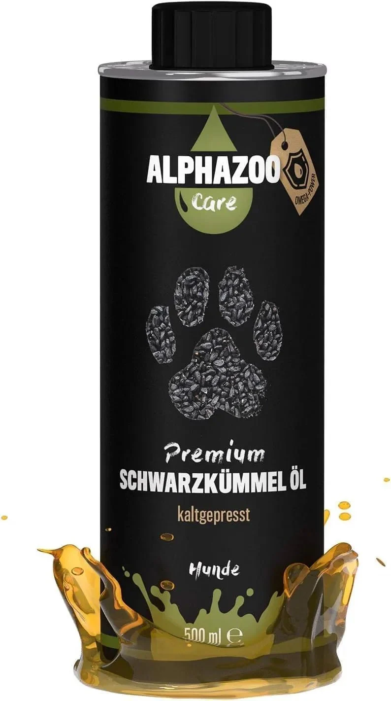 Premium Black Cumin Oil (Óleo de Cominho preto) para cães 500 ml, óleo comestível vegano contra carraças, cuidado com a pelagem, suporta o sistema imunológico e a vitalidade, prensado a frio de forma natural