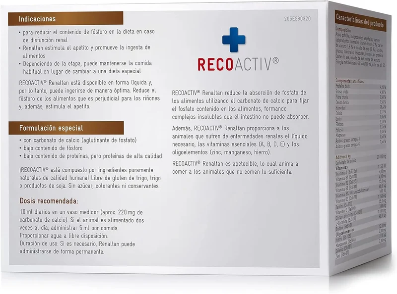 RECOACTIV Tónico renal para gatos, 3 x 90 ml, suplemento alimentar com aglutinante de fosfato para reduzir o conteúdo de fosfato na dieta em casos de insuficiência renal ou IRC