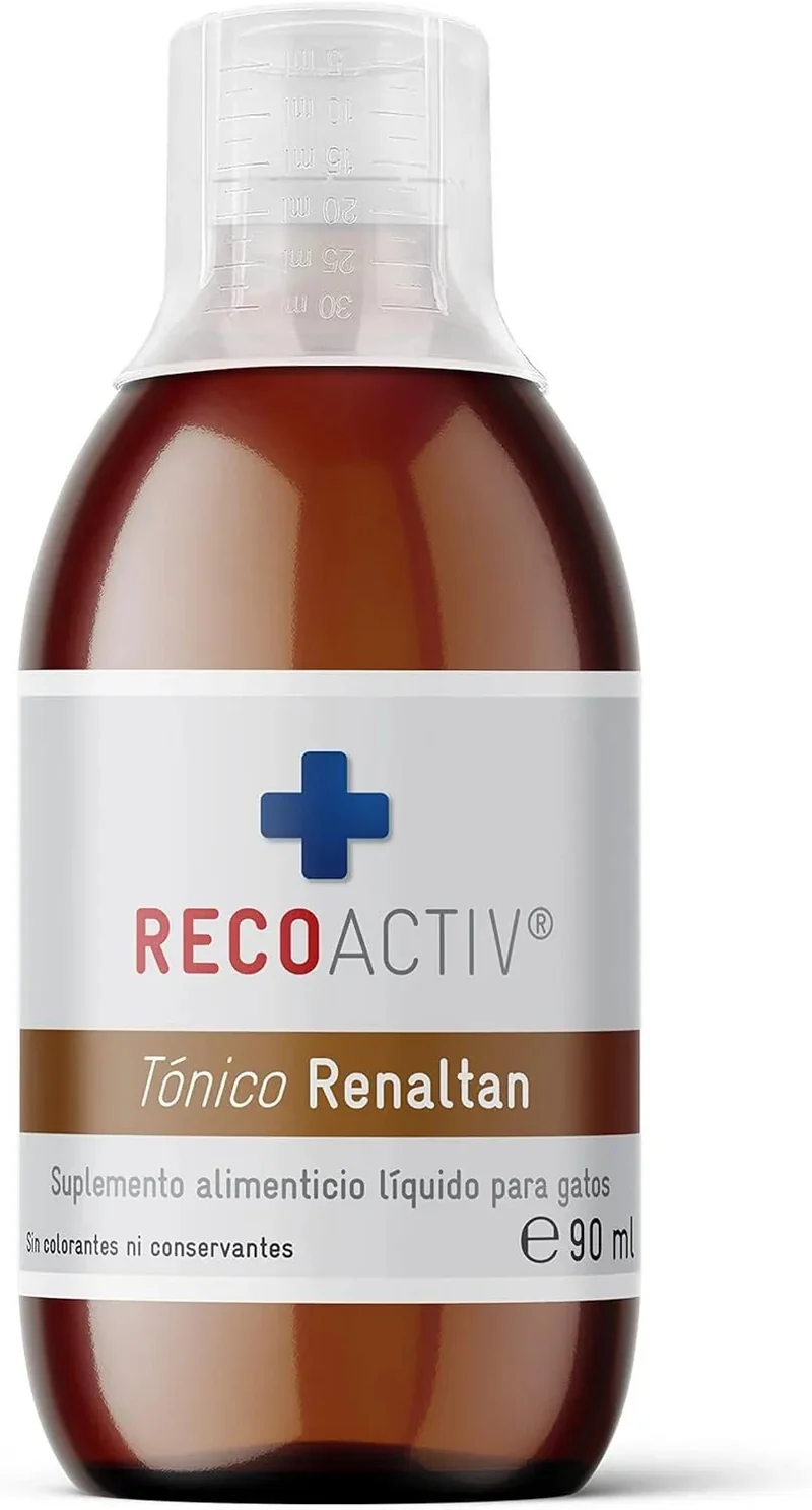 RECOACTIV Tónico renal para gatos, 3 x 90 ml, suplemento alimentar com aglutinante de fosfato para reduzir o conteúdo de fosfato na dieta em casos de insuficiência renal ou IRC