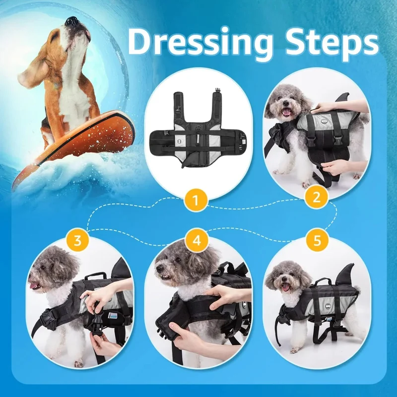 Colete salva-vidas para cães, com aba de tubarão, com tiras refletoras