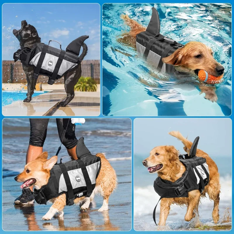Colete salva-vidas para cães, com aba de tubarão, com tiras refletoras