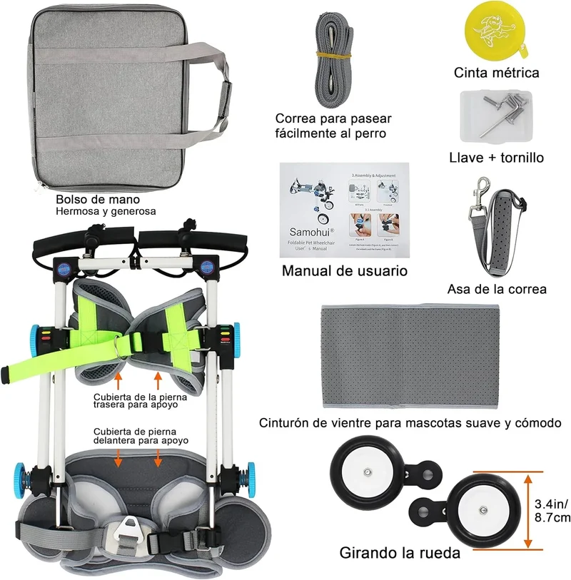 Cadeira de rodas para cães / cadeira de rodas ajustável, ajuda animais pequenos com pernas traseiras paralisadas a restaurar a mobilidade 2 cores (XS branco)