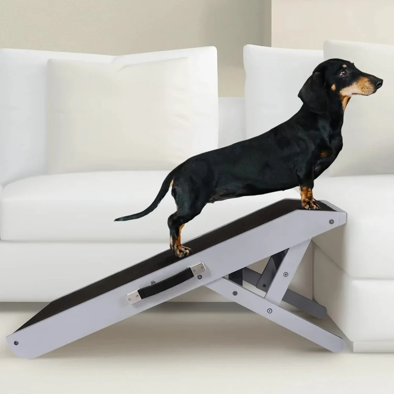 Rampa para cães pequenos ou médios - ajustável entre 18 e 53 cm de altura - para cama e sofá - madeira de bétula - a plataforma conecta-se perfeitamente - superfície antiderrapante