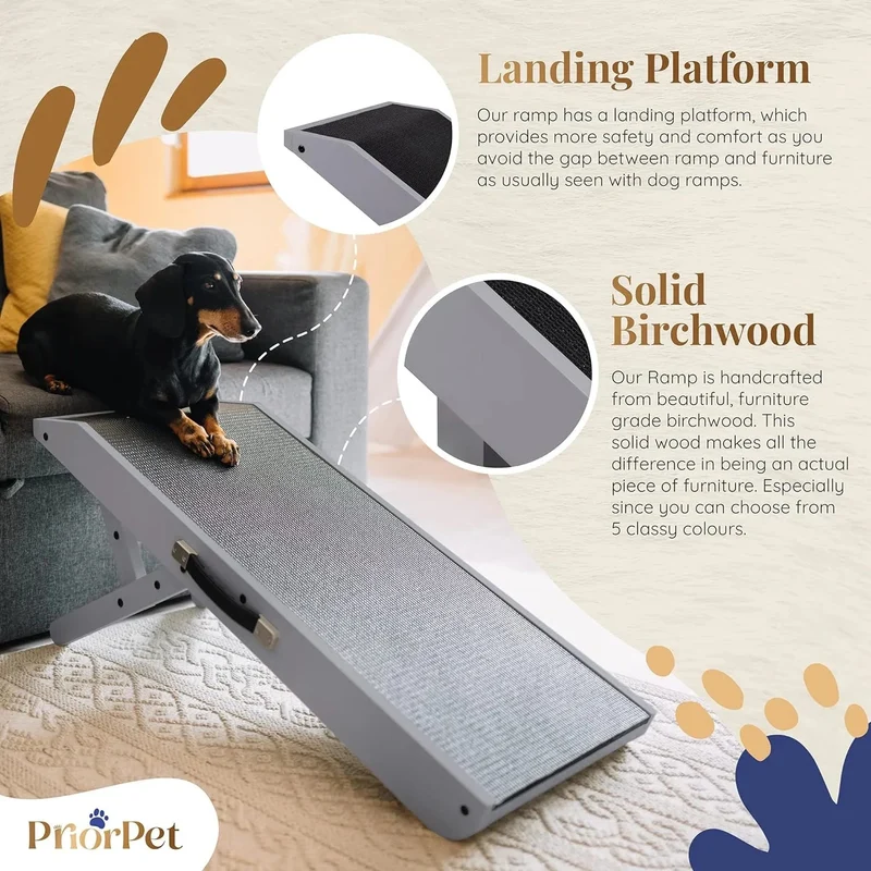 Rampa para cães pequenos ou médios - ajustável entre 18 e 53 cm de altura - para cama e sofá - madeira de bétula - a plataforma conecta-se perfeitamente - superfície antiderrapante