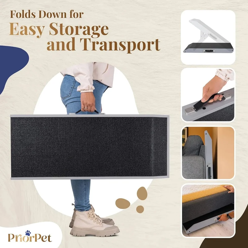Rampa para cães pequenos ou médios - ajustável entre 18 e 53 cm de altura - para cama e sofá - madeira de bétula - a plataforma conecta-se perfeitamente - superfície antiderrapante