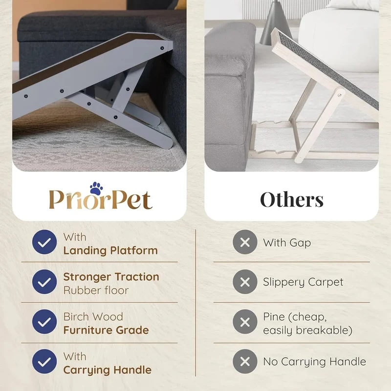 Rampa para cães pequenos ou médios - ajustável entre 18 e 53 cm de altura - para cama e sofá - madeira de bétula - a plataforma conecta-se perfeitamente - superfície antiderrapante