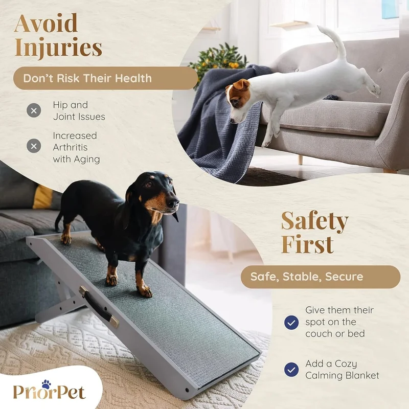 Rampa para cães pequenos ou médios - ajustável entre 18 e 53 cm de altura - para cama e sofá - madeira de bétula - a plataforma conecta-se perfeitamente - superfície antiderrapante