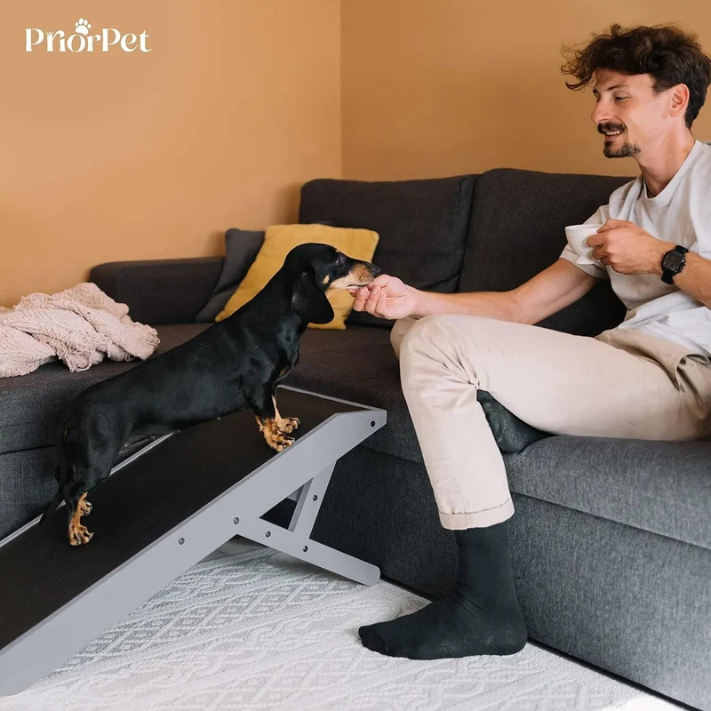 Rampa para cães pequenos ou médios - ajustável entre 18 e 53 cm de altura - para cama e sofá - madeira de bétula - a plataforma conecta-se perfeitamente - superfície antiderrapante