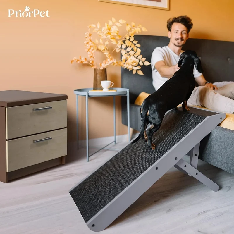 Rampa para cães pequenos ou médios - ajustável entre 18 e 53 cm de altura - para cama e sofá - madeira de bétula - a plataforma conecta-se perfeitamente - superfície antiderrapante