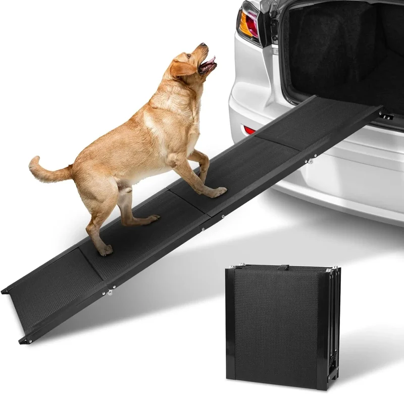 Rampa para Cães, para carros, 1,60 m de comprimento, Dobrável, em Alumínio Antideslizante, Capacidade de Carga de 90 Kgs