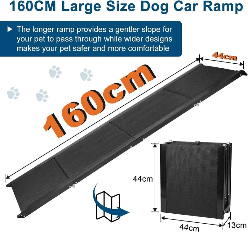 Rampa para Cães, para carros, 1,60 m de comprimento, Dobrável, em Alumínio Antideslizante, Capacidade de Carga de 90 Kgs