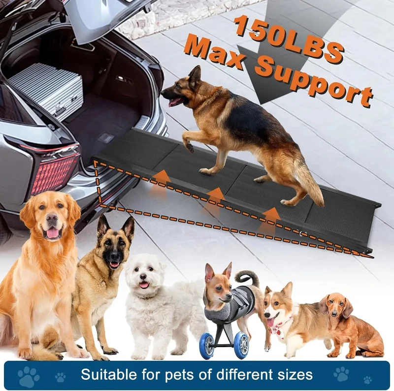 Rampa para Cães, para carros, 1,60 m de comprimento, Dobrável, em Alumínio Antideslizante, Capacidade de Carga de 90 Kgs