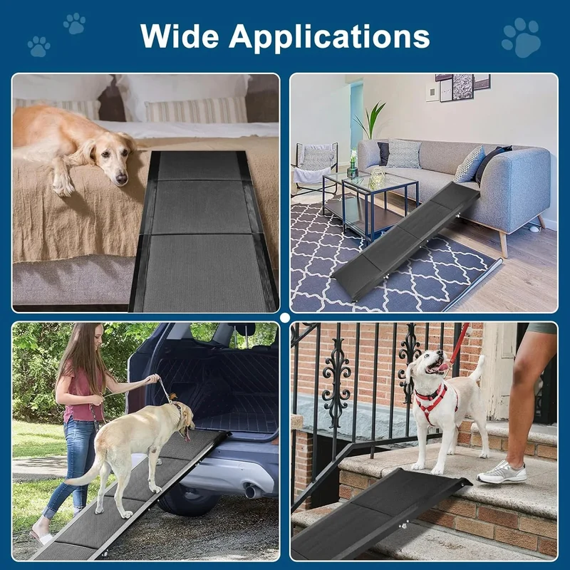 Rampa para Cães, para carros, 1,60 m de comprimento, Dobrável, em Alumínio Antideslizante, Capacidade de Carga de 90 Kgs