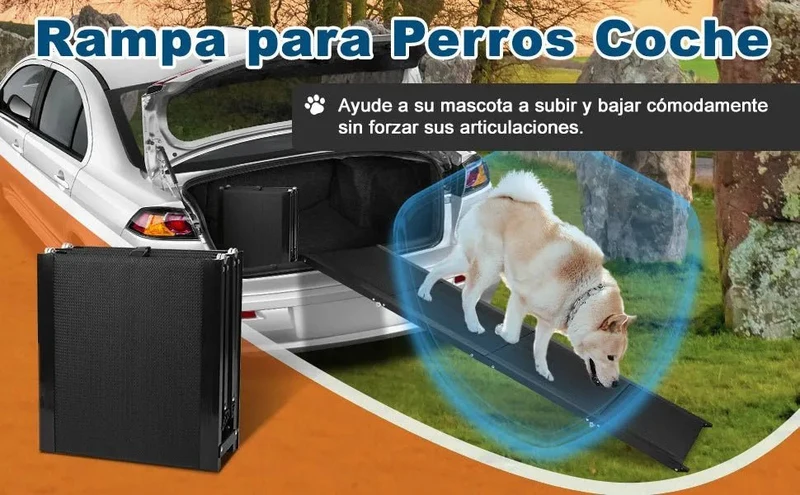 Rampa para Cães, para carros, 1,60 m de comprimento, Dobrável, em Alumínio Antideslizante, Capacidade de Carga de 90 Kgs