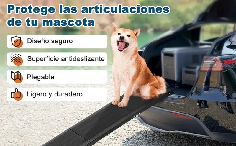 Rampa para Cães, para carros, 1,60 m de comprimento, Dobrável, em Alumínio Antideslizante, Capacidade de Carga de 90 Kgs