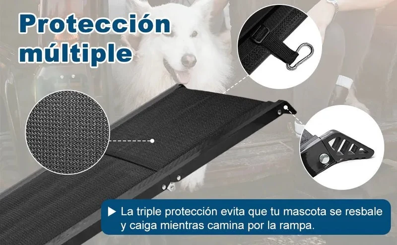 Rampa para Cães, para carros, 1,60 m de comprimento, Dobrável, em Alumínio Antideslizante, Capacidade de Carga de 90 Kgs