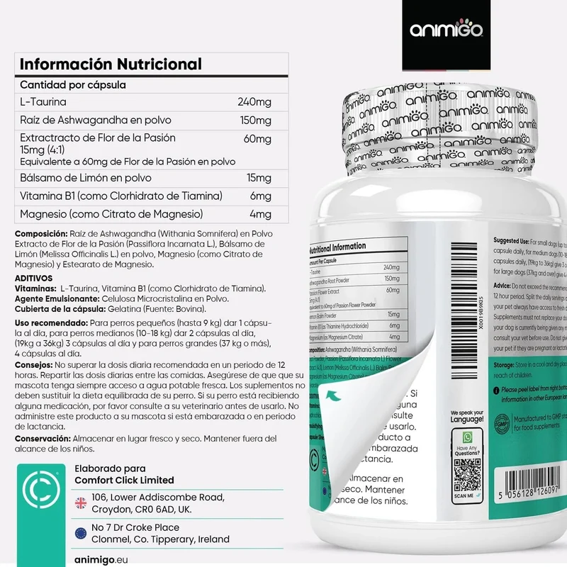 Calmante para cães - 120 cápsulas anti-stress, sem sabor - tranquilizante natural, para cães e cachorros, com vitamina B1 e magnésio relaxante e alívio para a ansiedade