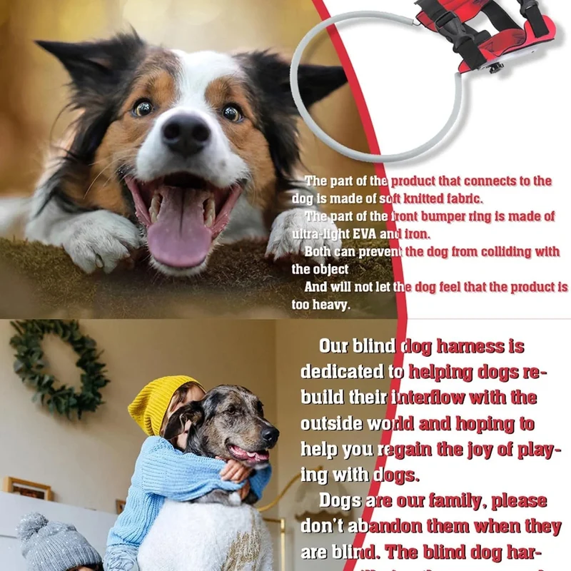 Arnês para Cães Cegos - Arnês para para cães com má visão ou cegos - círculo anticolisão para andar ao ar livre ou em casa