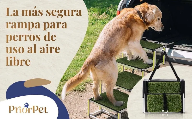 Escada para cães pequenos e grandes - superfície de relva artificial antiderrapante - Adequado para todos os carros - 4 degraus