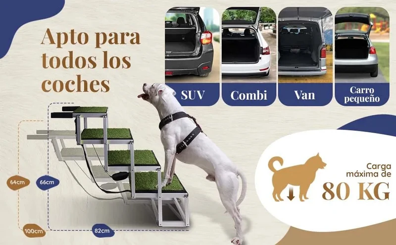 Escada para cães pequenos e grandes - superfície de relva artificial antiderrapante - Adequado para todos os carros - 4 degraus